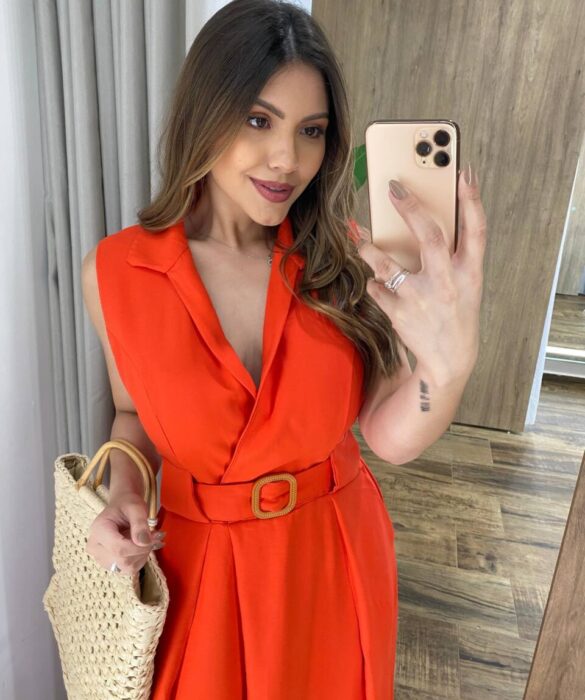 Vestido Longo Zoe com Bojo Decote em V com Bolso Coral - Fernanda Ramos Store