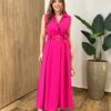 Vestido Longo Zoe com Bojo Decote em V com Bolso Pink - Fernanda Ramos Store