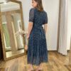 Vestido Midi Alice Tule sem Bojo Azul Estampado com Amarração - Fernanda Ramos Store