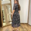 Vestido Midi Alice Tule sem Bojo Preto Estampado com Amarração - Fernanda Ramos Store