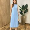 Vestido Midi Ana sem Bojo Fendas Laterais e Bolso Azul - Fernanda Ramos Store