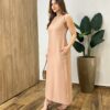 Vestido Midi Ana sem Bojo Fendas Laterais e Bolso Bege - Fernanda Ramos Store