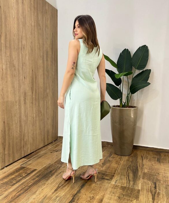 Vestido Midi Ana sem Bojo Fendas Laterais e Bolso Verde - Fernanda Ramos Store