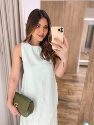 Vestido Midi Ana sem Bojo Fendas Laterais e Bolso Verde - Fernanda Ramos Store