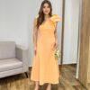 Vestido Midi Cris sem Bojo Nula Manga Ziper Lateral e Babados Laranja - Fernanda Ramos Store