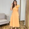 Vestido Midi Cris sem Bojo Nula Manga Ziper Lateral e Babados Laranja - Fernanda Ramos Store