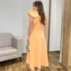 Vestido Midi Cris sem Bojo Nula Manga Ziper Lateral e Babados Laranja - Fernanda Ramos Store