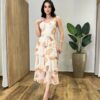 Vestido Midi Gabrieli com Bojo Tule Creme Estampado - Fernanda Ramos Store