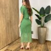 Vestido Midi Jéssica Tule sem Bojo Manga Curta Fenda Frontal Verde Musgo - Fernanda Ramos Store