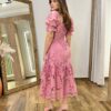 Vestido Midi Manga Curta Camile sem Bojo Detalhes em Guipir Rose - Fernanda Ramos Store