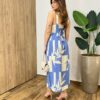 Vestido Midi Suellen sem Bojo Detalhe e Lastex Estampado Azul - Fernanda Ramos Store