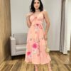 Vestido Midi Zoe com Bojo Alça Regulável Estampado Salmão - Fernanda Ramos Store