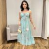 Vestido Midi Zoe com Bojo Alça Regulável Estampado Verde - Fernanda Ramos Store