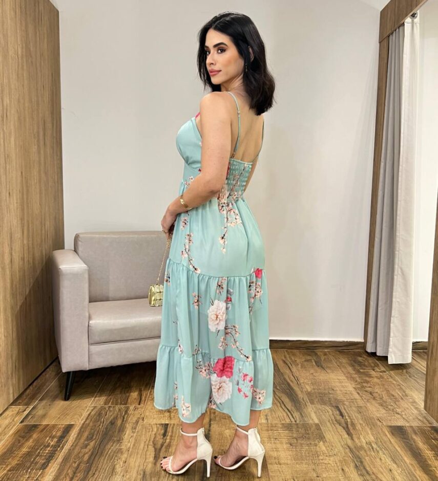 Vestido Midi Zoe com Bojo Alça Regulável Estampado Verde - Fernanda Ramos Store