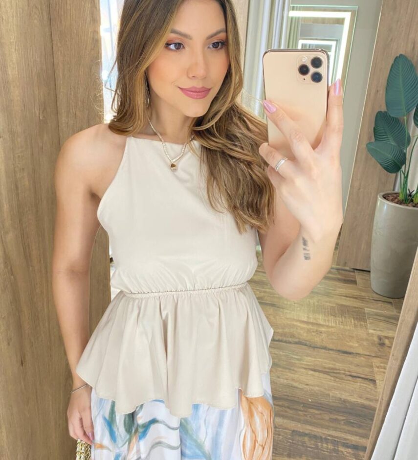 Blusa Bata Feminina sem Bojo Cecília com Amarração Atrás Nude - Fernanda Ramos Store