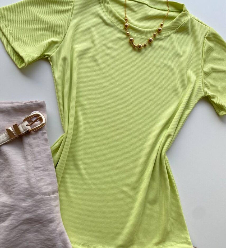 Blusa Feminina Manga Curta Agatha Canelada Verde Lima - Fernanda Ramos Store
