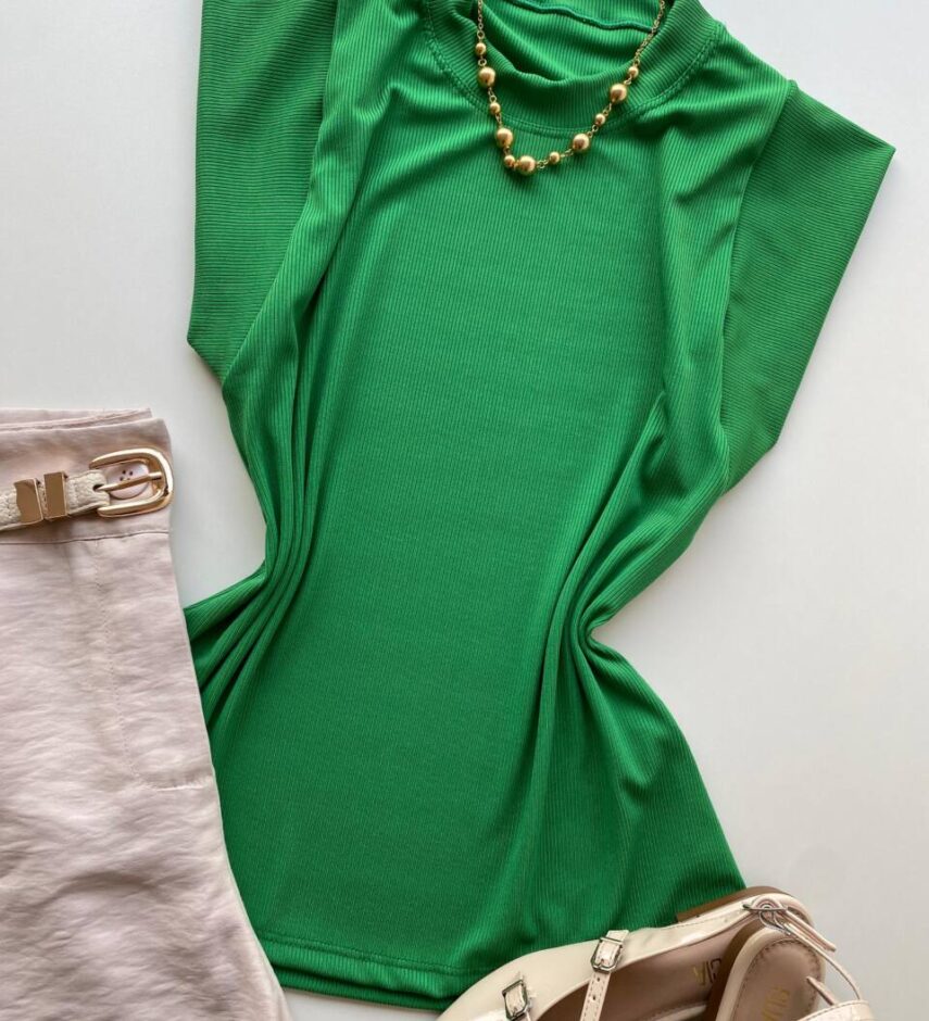 Blusa Tee Muscle Feminina Rebeca Canelada Verde Bandeira - Fernanda Ramos Store