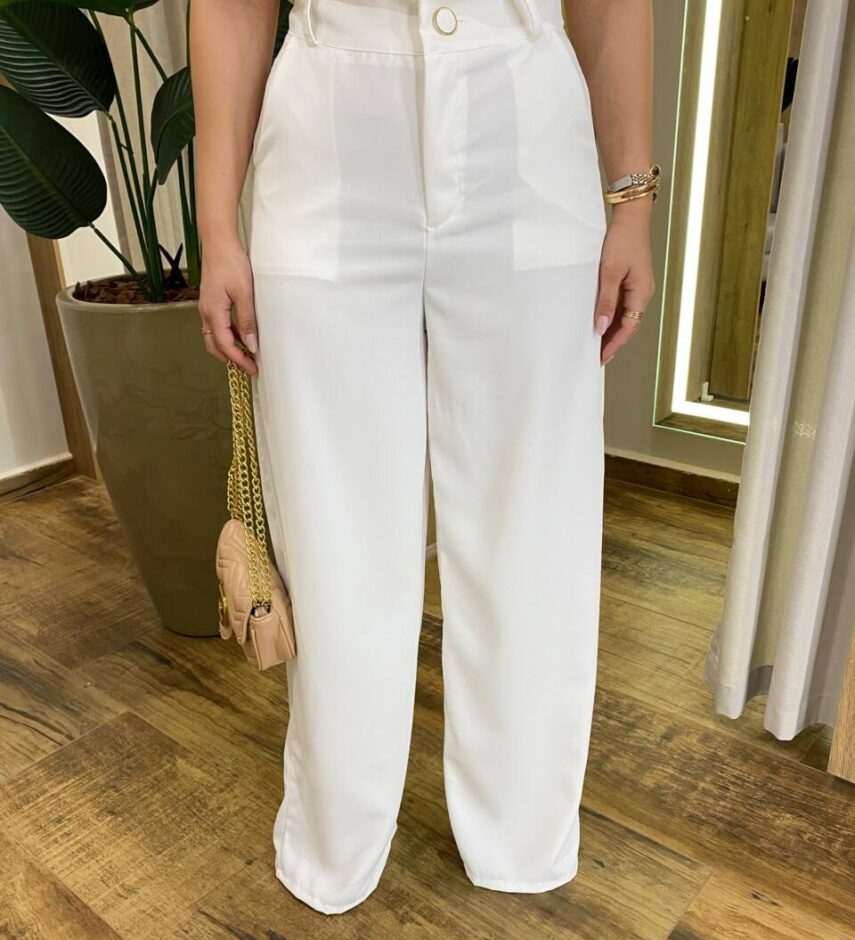 Calça Feminina Alfaiataria Pantalona Aurora Branca - Fernanda Ramos Store