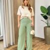 Calça Feminina Alfaiataria Pantalona Aurora Verde Oliva - Fernanda Ramos Store