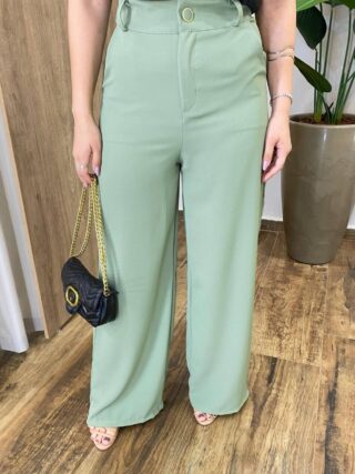 Calça Feminina Alfaiataria Pantalona Aurora Verde Oliva - Fernanda Ramos Store