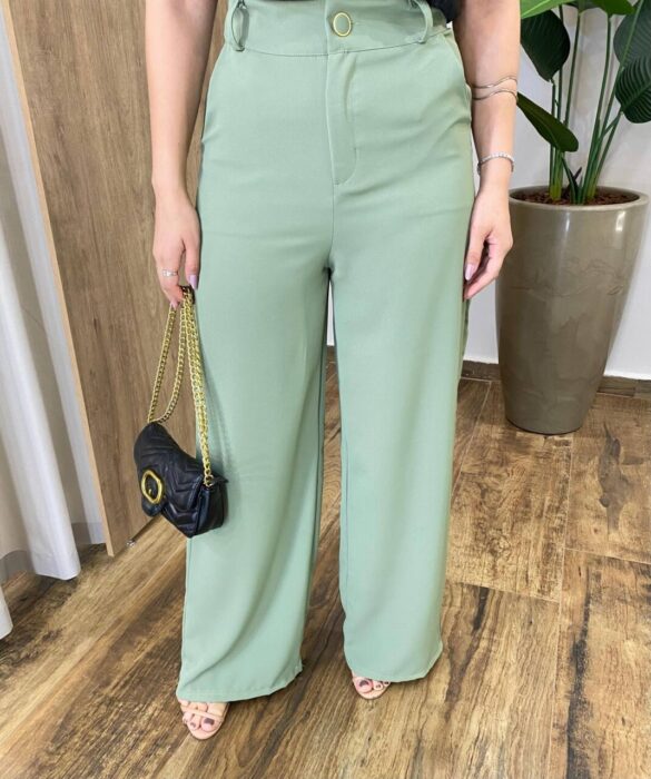 Calça Feminina Alfaiataria Pantalona Aurora Verde Oliva - Fernanda Ramos Store