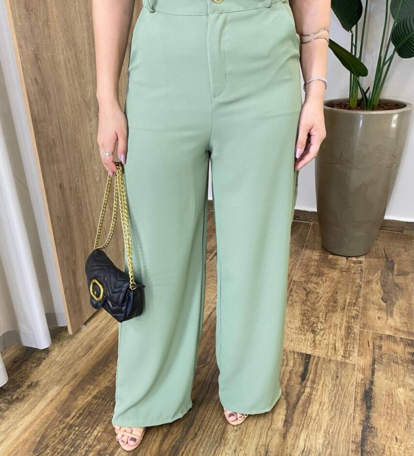 Calça Feminina Alfaiataria Pantalona Aurora Verde Oliva - Fernanda Ramos Store