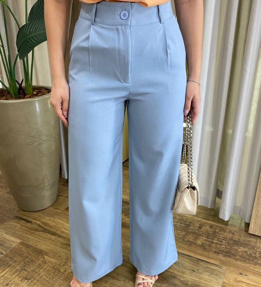 Calça Feminina Diana Alfaiataria Pantalona Azul - Fernanda Ramos Store