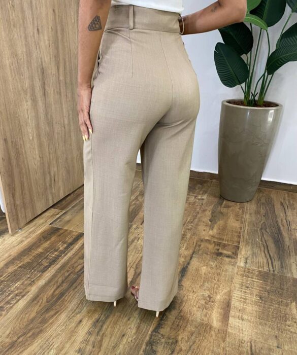 Calça Feminina Diana Alfaiataria Pantalona Caqui - Fernanda Ramos Store