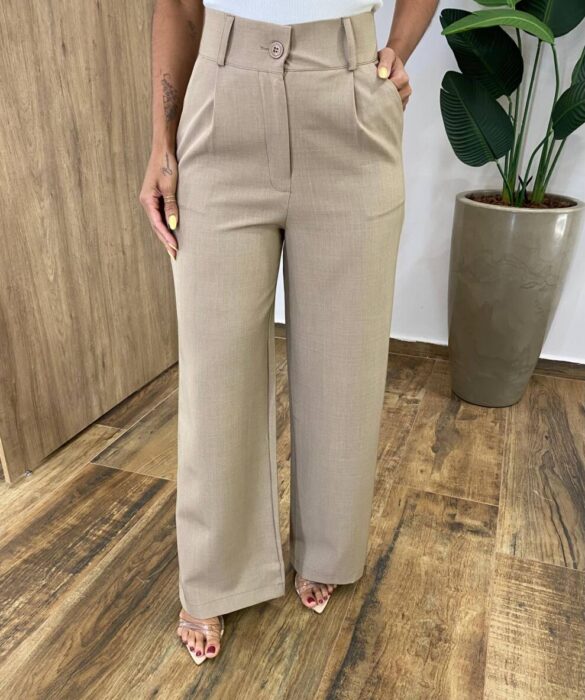 Calça Feminina Diana Alfaiataria Pantalona Caqui - Fernanda Ramos Store