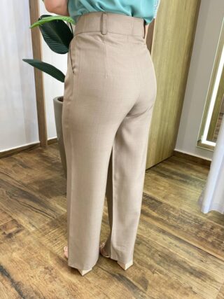 Calça Feminina Diana Alfaiataria Pantalona Caqui - Fernanda Ramos Store