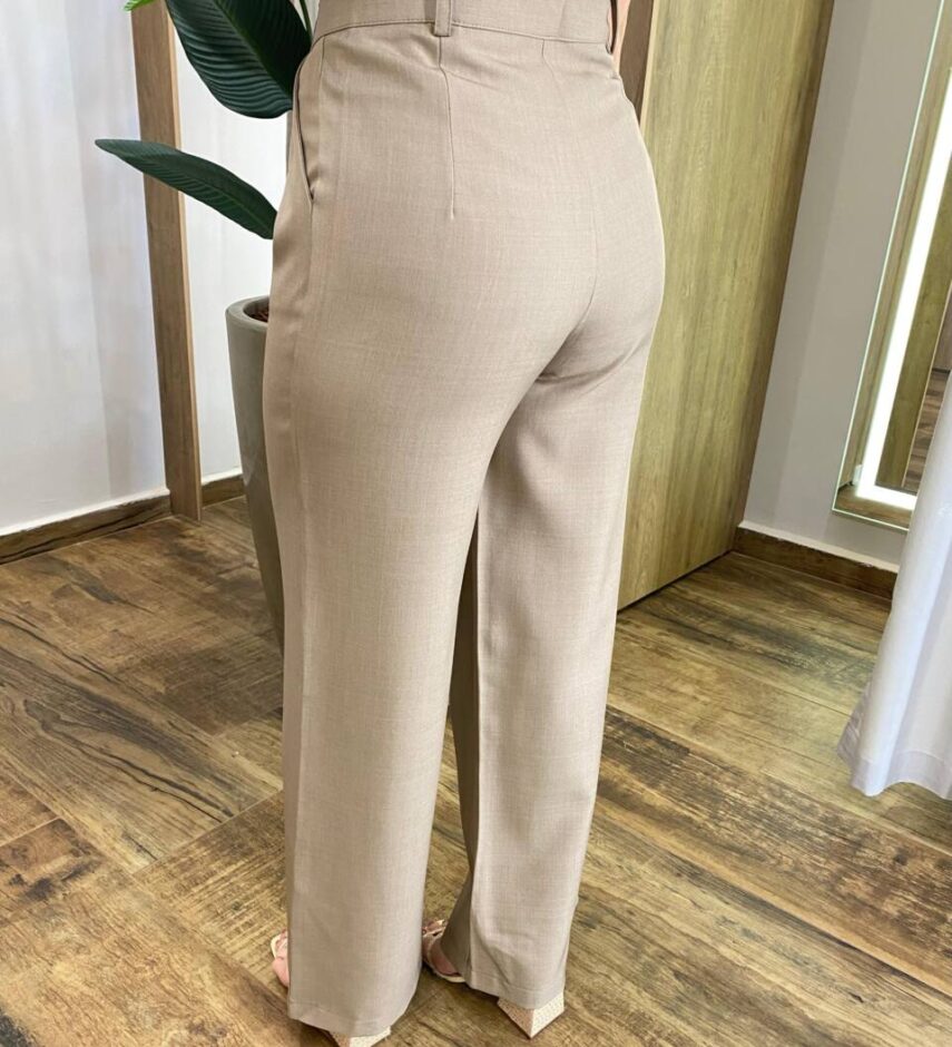 Calça Feminina Diana Alfaiataria Pantalona Caqui - Fernanda Ramos Store