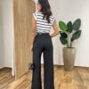 Calça Feminina Diana Alfaiataria Pantalona Preta - Fernanda Ramos Store