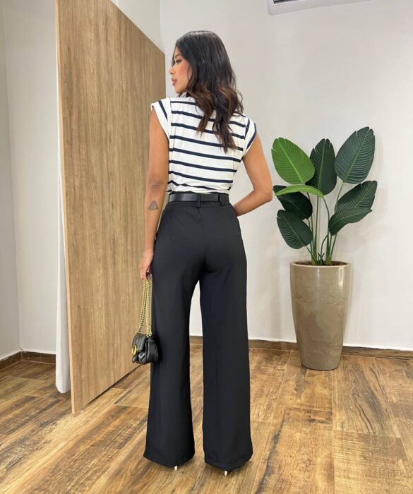 Calça Feminina Diana Alfaiataria Pantalona Preta - Fernanda Ramos Store