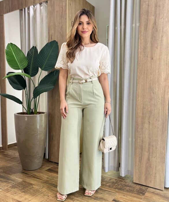 Calça Feminina Diana Alfaiataria Pantalona Verde - Fernanda Ramos Store