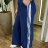 Calça Feminina Pantalona Duda Azul Marinho com Detalhe de Listras - Fernanda Ramos Store