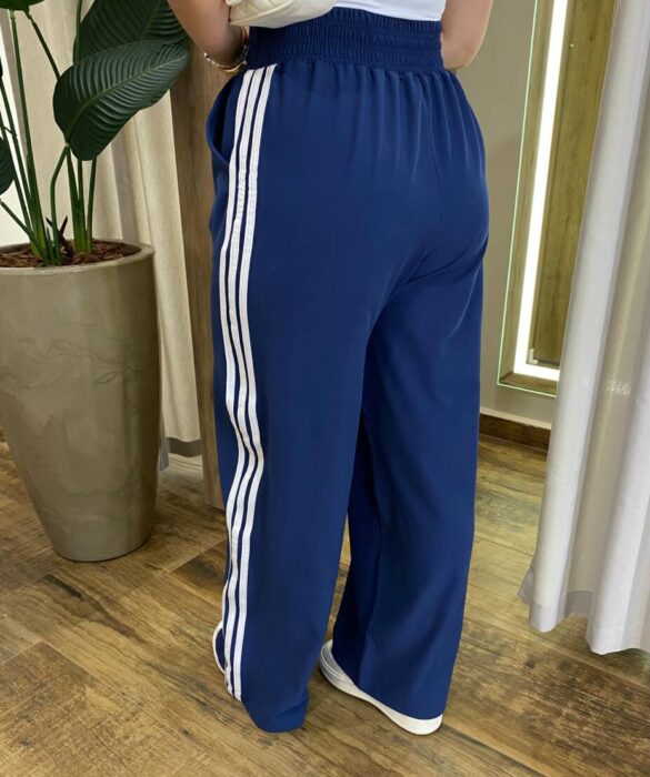 Calça Feminina Pantalona Duda Azul Marinho com Detalhe de Listras - Fernanda Ramos Store