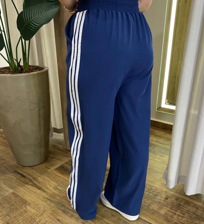 Calça Feminina Pantalona Duda Azul Marinho com Detalhe de Listras - Fernanda Ramos Store