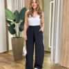 Calça Feminina Pantalona Duda Preta com Detalhe de Listras - Fernanda Ramos Store