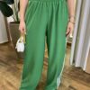 Calça Feminina Pantalona Duda Verde com Detalhe de Listras - Fernanda Ramos Store