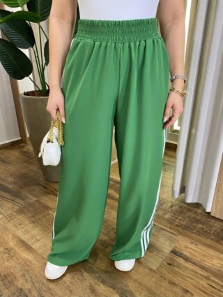 Calça Feminina Pantalona Duda Verde com Detalhe de Listras - Fernanda Ramos Store