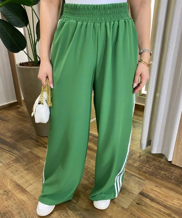 Calça Feminina Pantalona Duda Verde com Detalhe de Listras - Fernanda Ramos Store