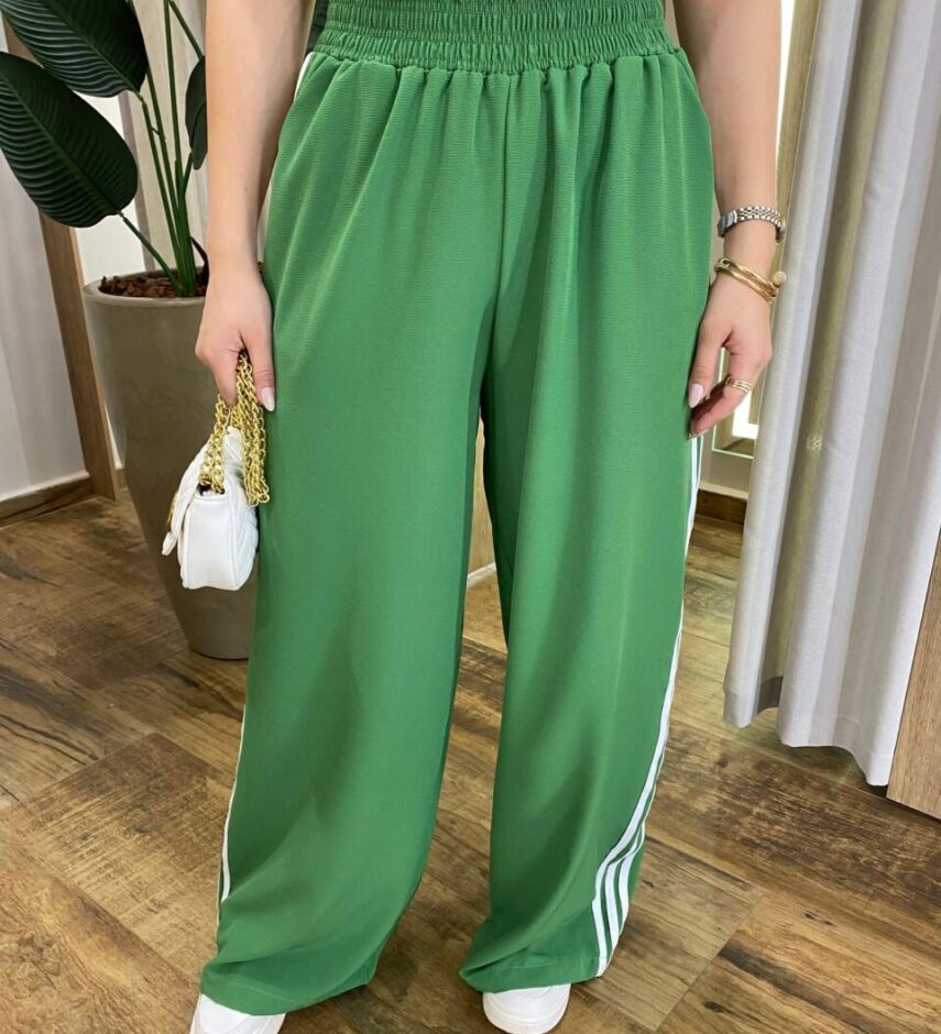 Calça Feminina Pantalona Duda Verde com Detalhe de Listras - Fernanda Ramos Store