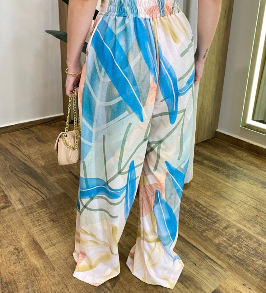 Calça Feminina Pantalona Malú Estampada com Folhagens - Fernanda Ramos Store