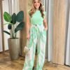 Calça Feminina Pantalona Malú Estampada de Verde - Fernanda Ramos Store