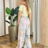 Calça Feminina Pantalona Malú Off White Estampada - Fernanda Ramos Store