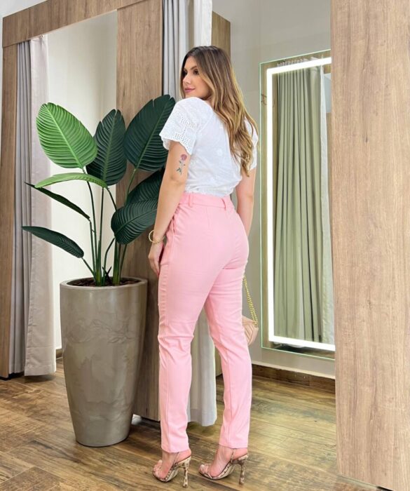 Calça Feminina Social Skinny Valentina Rosa com Elastano - Fernanda Ramos Store