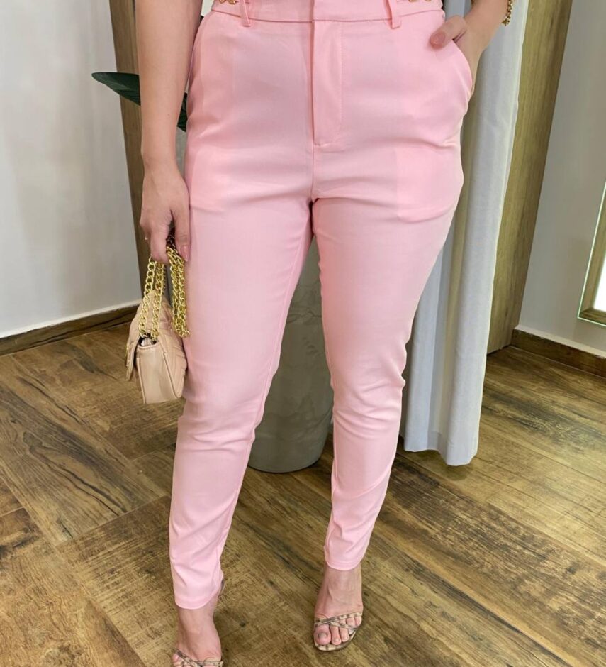 Calça Feminina Social Skinny Valentina Rosa com Elastano - Fernanda Ramos Store