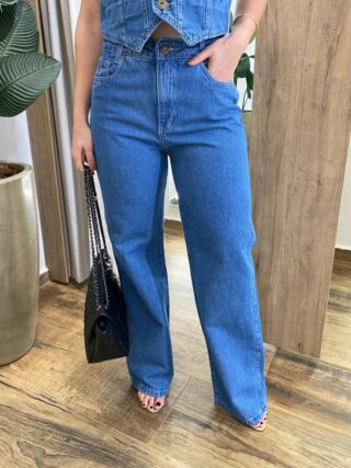 Calça Jeans Feminina Mari Wide Leg Lavagem Escura - Fernanda Ramos Store