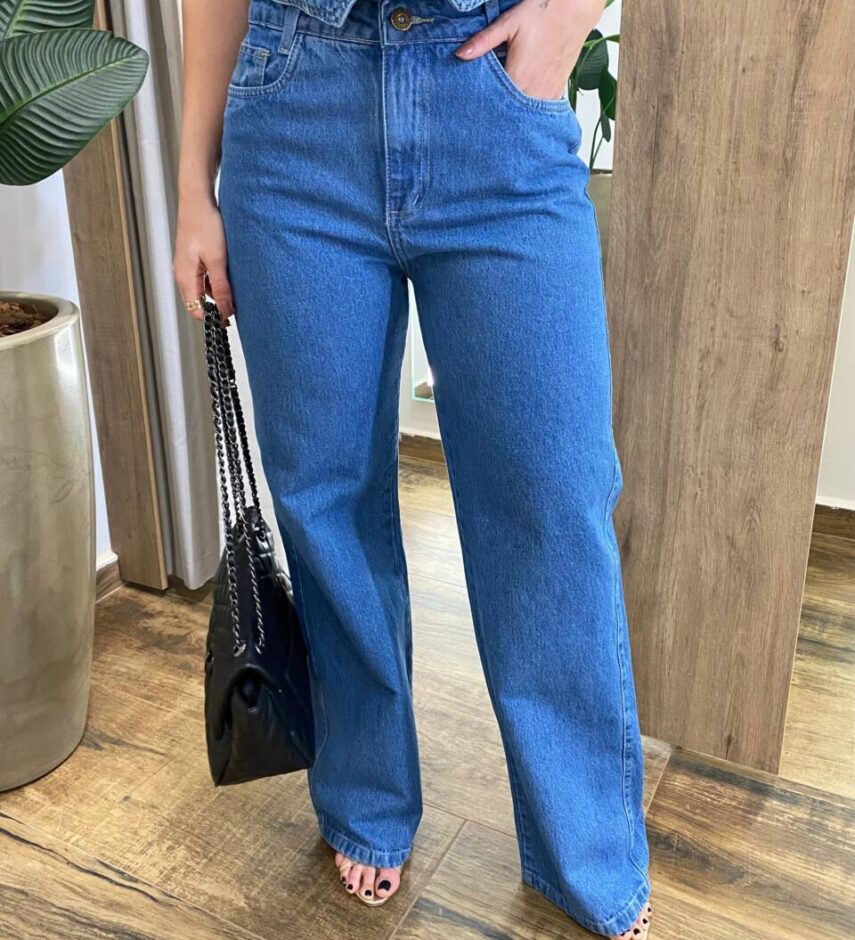 Calça Jeans Feminina Mari Wide Leg Lavagem Escura - Fernanda Ramos Store