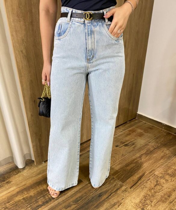 Calça Jeans Feminina Nicole Wide Leg com Cinto - Fernanda Ramos Store